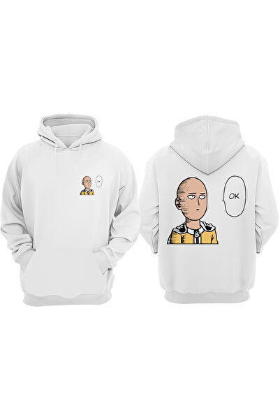 Anetos One Punch Man OK Face Design Spate cu imprimeu Alb Swea tricou