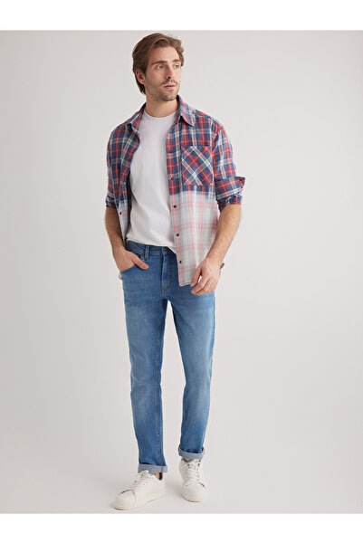 JUD Alex 146 Blugi slim albastru cu talie normală pentru bărbați