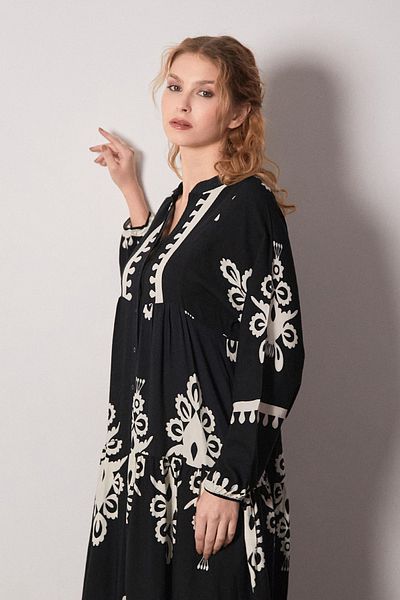 Fulla Moda Φόρεμα με έθνικ σχέδιο με μισά κουμπιά και ελαστικά μανίκια