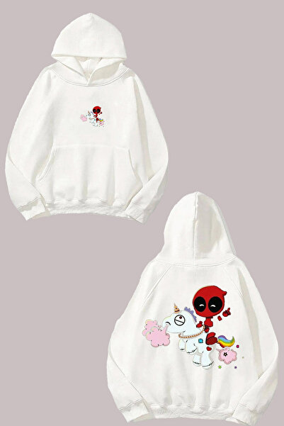 Anetos Unicorn și Deadpool Design Rucsac cu imprimeu Alb Swea tricou