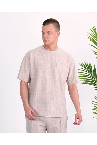 elkumoda Αναπνεύσιμο, αδιάβροχο βαμβακερό μπλουζάκι με λαιμόκοψη με τσέπη Άνετο και κομψό casual μπλουζάκι