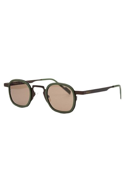 REDBERRY Glasgow 5 41-29 Unisex Sunglasses – Green Metal Square Frame, Brown Matte Glass, Uv400
