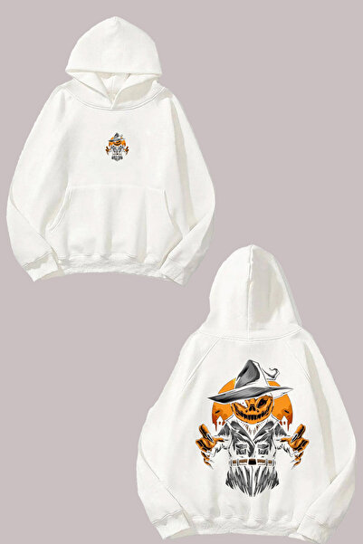 Anetos Pumpkin Monster Design Spate cu imprimeu Alb Swea tricou