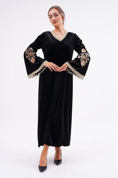 ALÂ V-Neck Embroidered Velvet Dress-Black - 38