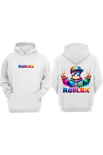 Anetos Roblox Reinbow Design Hanorac Alb cu Imprimeu pe Spate
