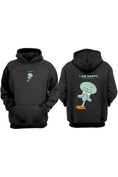 Anetos I Am Happy Design Back Printed Black Sweatshirt