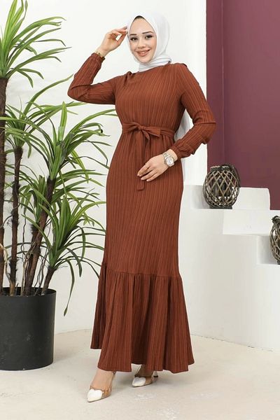 Nevayla Moda Τούβλο Lara Υφασμάτινο Φόρεμα με Δεσμό - E0124