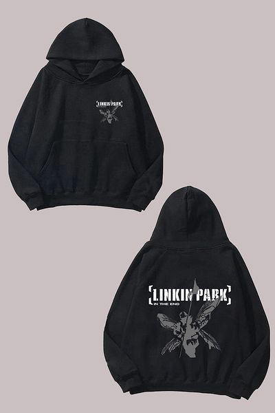 Anetos Linkin Park in the End Design Back Printed Black Sweatshirt