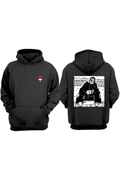 Anetos Naruto Obito Tatto Design Spate cu imprimeu Negru Swea tricou