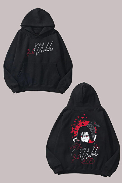 Anetos Itachi Uchiha Crow Design Rucsac cu imprimeu Negru Swea tricou