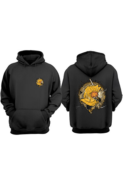 Anetos Demon Slayer Zenitsu Power Design Spate cu imprimeu Negru Swea tricou