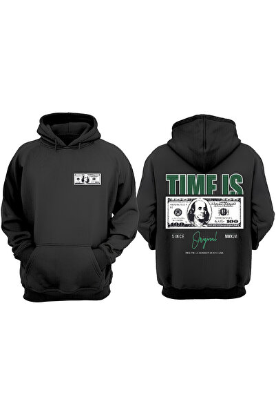 Anetos Time Is Money Design Rucsac B cu imprimeu Hanorac negru