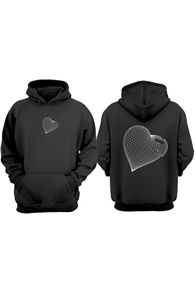 Anetos Hanorac negru Heart Illusion Design Back B cu imprimeu