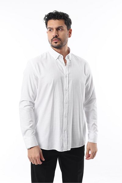 İDS COLLECTİON Cămașă evazată pentru bărbați, albă, slim fit, cu aspect de in, 100% bumbac