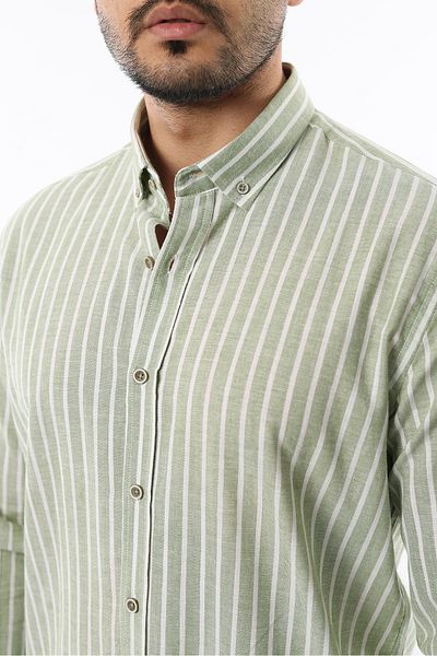 İDS COLLECTİON Men's Long Sleeve Collar Buttoned Modern Slim Fit Slim Fit Striped Cotton Shirt