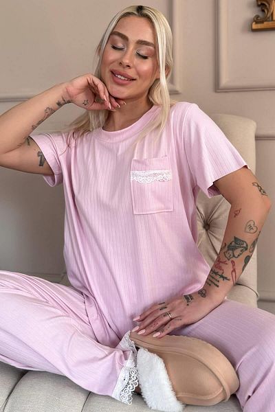 Pijamaevi Pink Dublin rövid ujjú csipke női pizsama szett