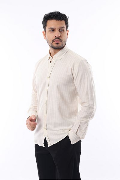 İDS COLLECTİON Cămașă din bumbac cu dungi pentru bărbați, cu mânecă lungă, cu nasturi, modernă, slim fit