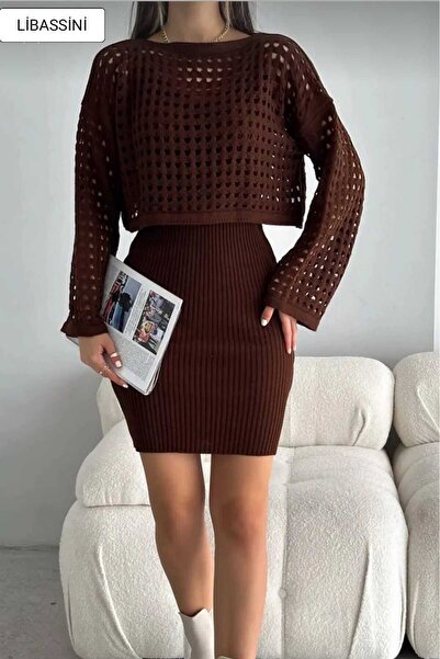 LİBASSİNİ İkili Delikli Triko Kazak Ve Elbise Siyah