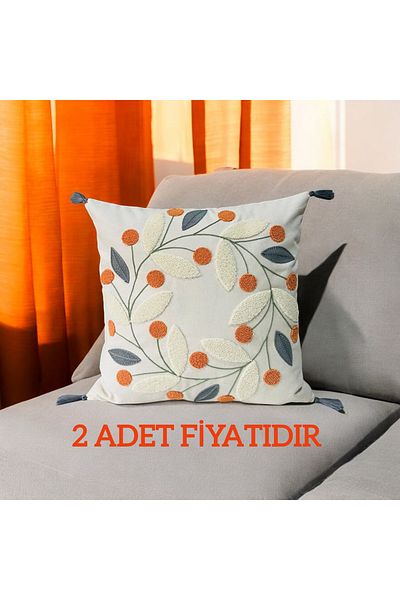 LUWİNO HOME 43X43 cm Gray Daisy Patterned Pompom Throw Pillow