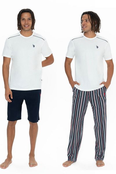 U.S. Polo Assn. Σετ 3 Πυτζάμες & Σορτς, Βαμβακερό, Λαιμόκοψη, Ρίγα, Κοντό μανίκι, με τσέπες