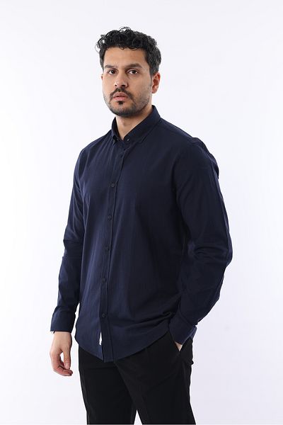 İDS COLLECTİON Men's Slim Fit Slim Fit Buttoned Collar Linen Look 100% Cotton Flared Shirt