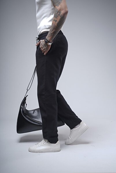 king brich Boyfriend Men's Gabardine Trousers with Elastic Waist Pockets