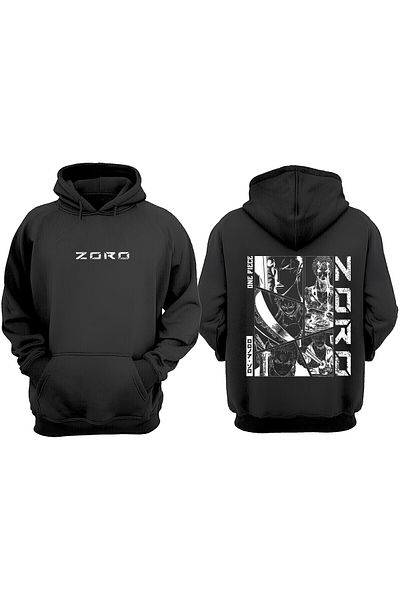 Anetos One Piece Zoro Design Back Printed Black Sweatshirt