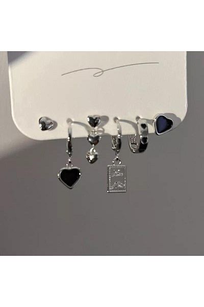 Vintageamer Korean Style Multiple Earrings Set with Heart