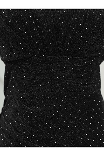 Modamorfo Μαύρο βραδινό φόρεμα - με γούνινο μανίκι και διπλή ουρά μπροστά