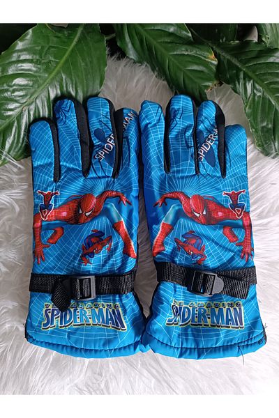 Blotch Spiderman Waterproof Blue Color Lined Children's Ski and Snow Gloves 5-9 Years Old