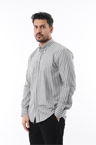 İDS COLLECTİON Cămașă din bumbac cu dungi pentru bărbați, cu mânecă lungă, cu nasturi, modernă, slim fit