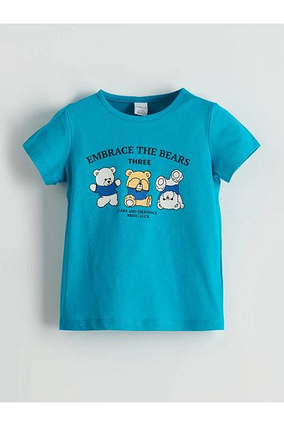 LC Waikiki Tricou pentru fete cu imprimeu cu urs drăguț turcoaz LCW ECO