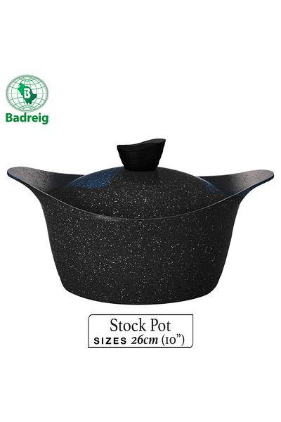 badreig LAHOYA CERAMIC COATED Pot With Lid 26Cm 5.4L Black Aluminum  Marble Nonstick Coating |Made in Saudi