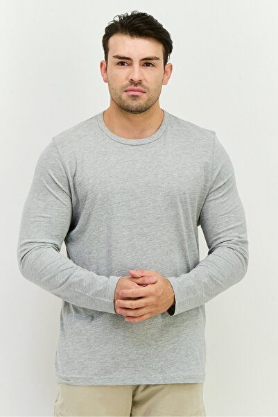 Brave Soul Men Crew Neck Long Sleeves Plain T-Shirt, Grey