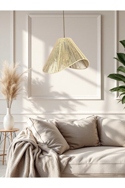 KorFam HASIR EL YAPIMI BOHEM ASİMETRİK ŞEKİLLİ RUSTİK AVİZE