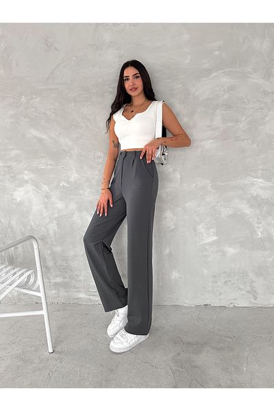 sportiness High Waist Button Closure Lycra Pleated Palazzo Knitted Trousers
