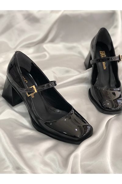 Hg Ayakkabı Naomi̇ Mary Jane Black Patent Leather 7 cm Heel Shoes