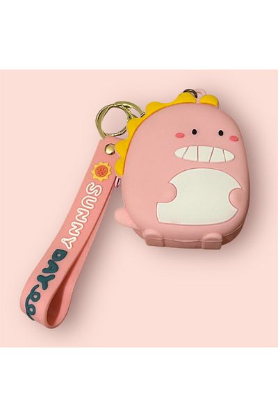mon chemin Pink Silicone Mini Dinosaur - Keychain Charm Wallet