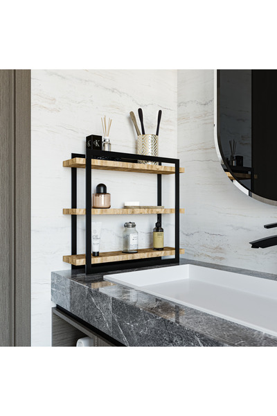 alpaevmobilya Modern 3 Raflı Metal Çerçeveli Mutfak Banyo Rafı Çok Amaçlı Org...