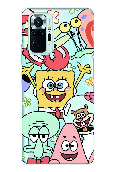 moonset Xiaomi Redmi Note 10 Pro Uyumlu Sünger Bob Tasarımlı Baskılı Şeffaf T...