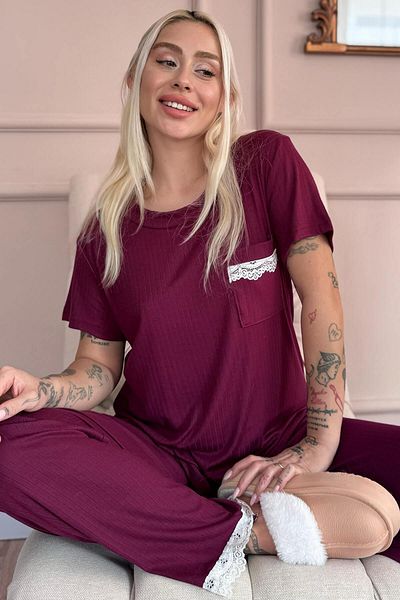 Pijamaevi Plum Dublin Short Sleeve Lace Women's Pajamas Set