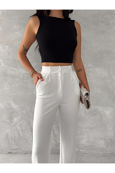 sportiness Високі штани з застібкою на талії, з ластиком і складками, з еластичного трикотажу