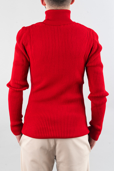 bombe Men's Slim Fit Turtleneck Cotton Turtleneck Sweater Red
