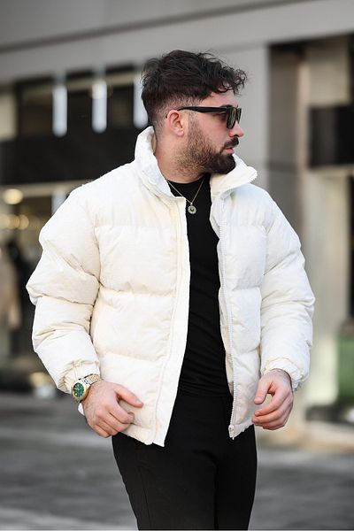 MİS MODA Men's Flock Printed Padded Coat