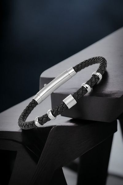 Daniel Klein Original Men's Bracelet Genuine Leather Stainless Steel Detailed Black Color with Snap Buckle Dkeblk2016C1