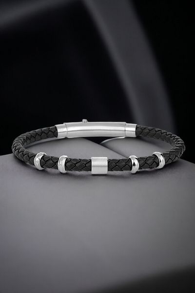 Daniel Klein Original Men's Bracelet Genuine Leather Stainless Steel Detailed Black Color with Snap Buckle Dkeblk2016C1