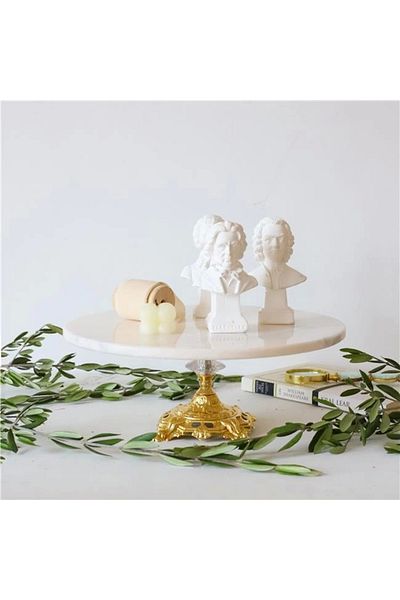 Akayev Marble White 28 Cm Gold Baroque Foot Presentation Plate