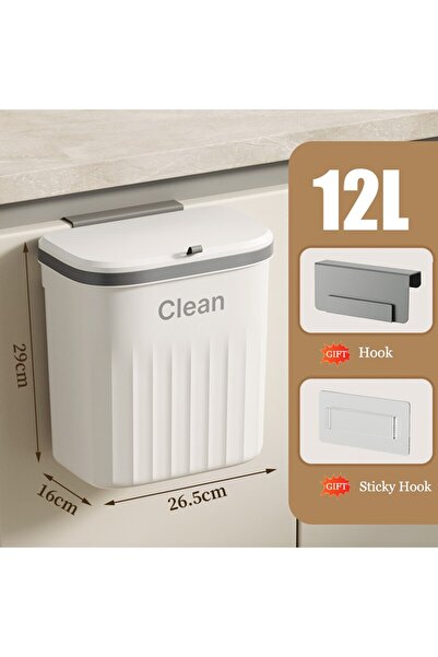 Choice سلة مهملات مطبخ بيضاء سعة 12 لترًا مع غطاء، سلة مهملات معلقة على الحائط مع غطاء، سلة مهملات للخزانة