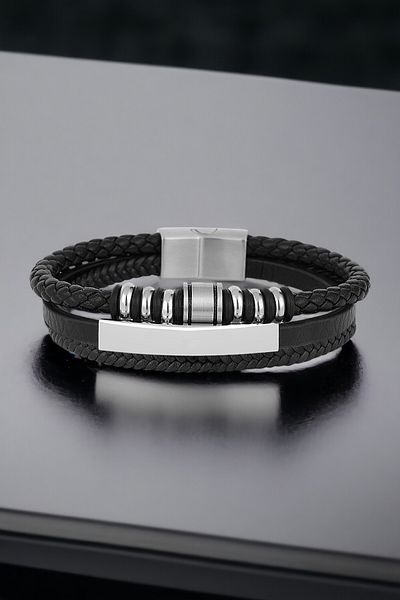 Daniel Klein Men's Bracelet - Real Column - Black - Magnet Buckle Dkeblk2010C1