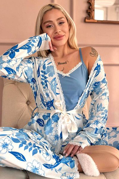 Pijamaevi Blue Serenity Exclusive Knitted Dressing Gown Women's Pajamas Set
